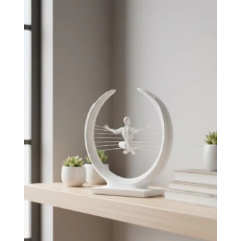VipMarketim 3D Zen Heykeli Beyaz Ay İçinde Meditasyon Figürü Dekoratif Obje