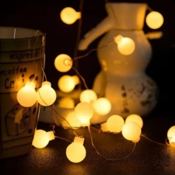 VipMarketim 3m 20 Led Beyaz Top Gün Işığı Pilli 2 Kademeli