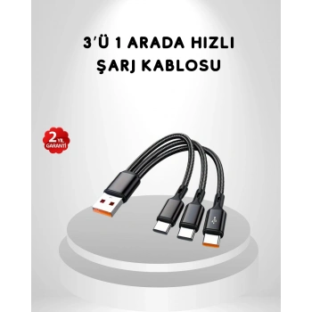 VipMarketim 3’ü 1 Arada Hızlı Şarj Kablosu iOS Android Type-C Uyumlu ve Dayanıklı