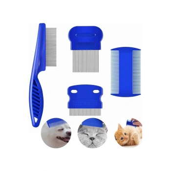 VipMarketim 4lü Bit Pire Tarağı Set Kedi Köpek Evcil Hayvan Tüy Toplayıcı Mavi