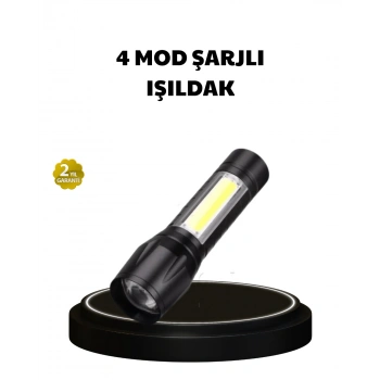 VipMarketim 4 Mod Şarjlı Işıldak | Ultra Güçlü Cree LED | Su Geçirmez Alüminyum Gövde
