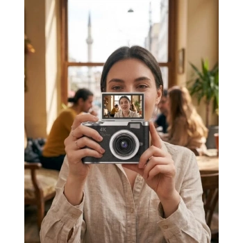 VipMarketim 48 MP Kompakt Dijital Kamera 4K Video 8X Zoom ve Flip Ekran Selfie Vlog Uyumlu