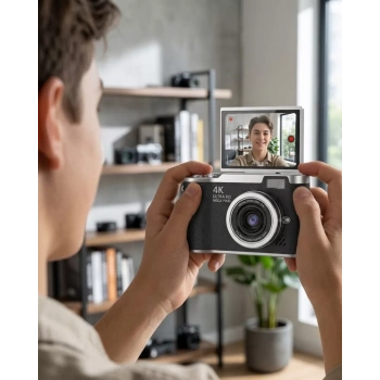 VipMarketim 4K Dijital Kamera 48 MP 8X Zoom ve 180 Derece Flip Ekran Vlog Çekim Özellikli