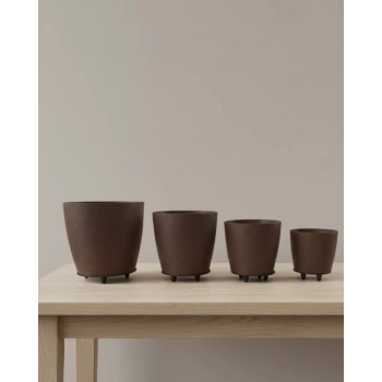 VipMarketim 4’lü 3D Kahve Tonlu Ayaklı Saksı Seti Modern Dekoratif Vazo Takımı