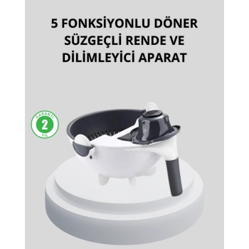 VipMarketim 5 Fonksiyonlu Döner Rende Süzgeçli Çok Amaçlı Sebze Doğrayıcı Kaymaz Tabanlı