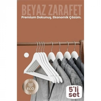 VipMarketim 5li Lüks Beyaz Elbise Ceket Askısı - Ergonomik & Kaymaz Plastik Askı Seti - Ahşap Görünümlü