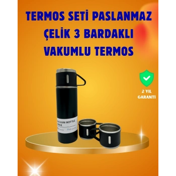 VipMarketim 500 ml Isı Korumalı Çelik Termos ve Bardak Seti | Silikon Tabanlı Şık ve Pratik