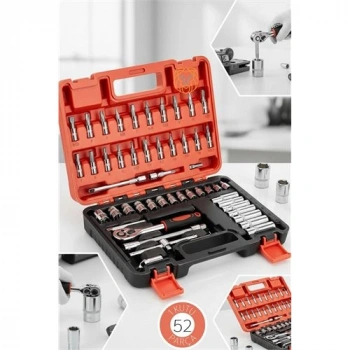 VipMarketim 53 Parça Profesyonel Lokma Takımı - 1/4 Cırcır Kolu ve Çelik Soket Seti (Çantalı)