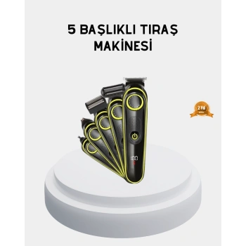 VipMarketim 5’i 1 Arada Şarjlı Tıraş Makinesi – Paslanmaz Çelik Başlıklı Yüz ve Vücut Bakım Cihazı