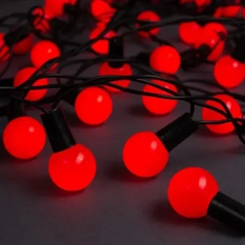 VipMarketim 5m 28 LED Mini Top Işık Kırmızı - Fişli, Siyah Kablo