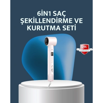 VipMarketim 6-in-1 Saç Şekillendirme Seti Yüksek Hızlı Motor Negatif İyon LCD Ekran