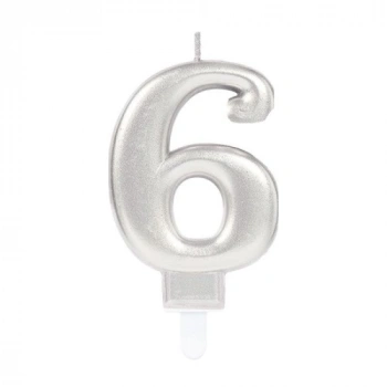 VipMarketim 6 Rakamı Mum Gümüş Renk