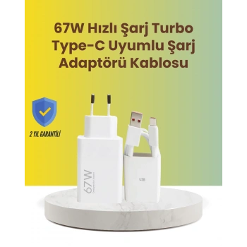 VipMarketim 67W Hızlı Şarj Adaptörü ve Veri Aktarım Özellikli Type-C Kablo Seti