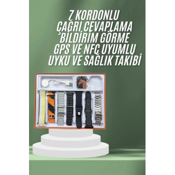 VipMarketim 7 Kordonlu Akıllı Saat Plastik Kordon Hasır Kordon Çelik Kordon