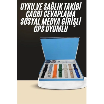 VipMarketim 7 Kordonlu Unisex Akıllı Saat Çoklu Kordon Seçeneği Amoled Ekran