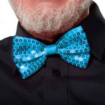 VipMarketim Açık Mavi Turkuaz Payetli Pullu Papyon