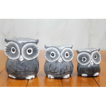 VipMarketim Ahşap 3lü Baykuş Seti Model 2