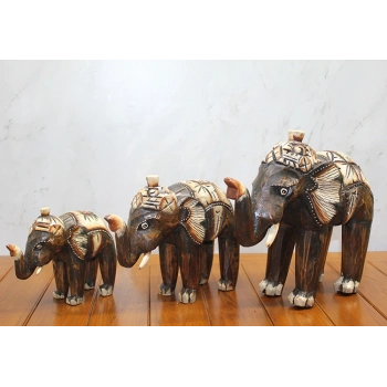 VipMarketim Ahşap 3lü Fil Seti