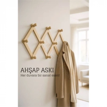 VipMarketim Ahşap Akordeon Duvar Askısı - Dekoratif Çok Amaçlı 10 Kancalı Akıllı Askılık