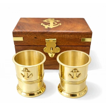 VipMarketim Ahşap Kutulu 2li Pirinç Shot Bardak Seti