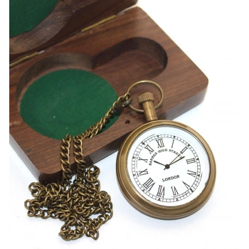 VipMarketim Ahşap Kutulu Pirinç Köstekli Saat Model 4