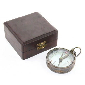 VipMarketim Ahşap Kutulu Pirinç Pusula Model 10