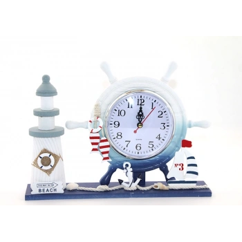 VipMarketim Ahşap Marin Deniz Feneri Dümenli Saat