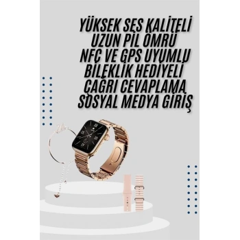 VipMarketim Akıllı Saat 3 Kordonlu Ve Aksesuarlı Bayanlar Için Şık Rose renk