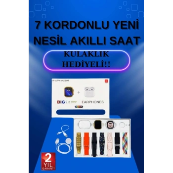 VipMarketim Akıllı Saat 7 Kordonlu Kulaklık Hediyeli Nabız Ölçer Uyku Takibi Sesli Görüşme