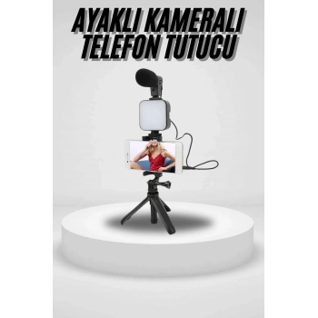 VipMarketim Akıllı Telefon Vlog Kiti Tripod Mini Mikrofonlu Telefon Tutucu