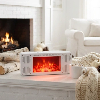 VipMarketim Alev Şömine Efektli Bluetooth Hoparlör Beyaz