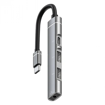 VipMarketim ALLY 4in1 Type-C+3.5mm+USB Girişli Çoğaltıcı Adaptör Çevirici Hub-(5775)