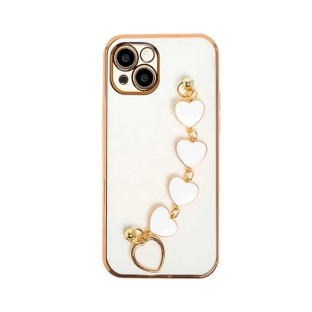 VipMarketim Ally iPhone 13 Mini 5.4inç Kılıf Kalp Bileklik Tutuculu Lüx Silikon Askılı Kılıf-(5775)