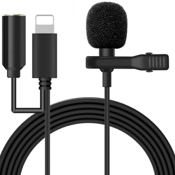 VipMarketim ALLY iPhone Lightning Yaka Mikrofonu+3.5MM jack Profesyonel Youtuber Mikrofonu-(5775)