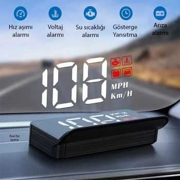 VipMarketim ALLY M3 HUD OBD2 Head-Up Display Dijital Hız Göstergesi E-OBD ve GPS Destekli OBD Arayüzlü - Alarmlı Ön Cam Ekran Projektör-(5775)