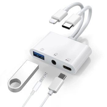 VipMarketim ALLY NK-109PRO Type-c/Lightning to USB-A 3.5mm Kulaklık ve Type-c Kamera Okuyucu Çevirici Adaptör-(5775)