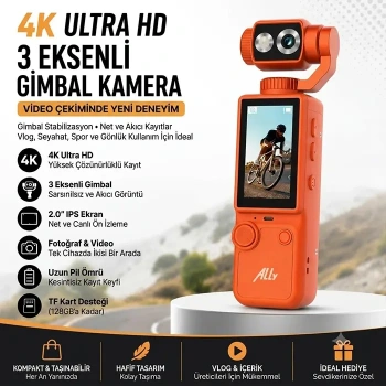 VipMarketim Ally Q8 PocketPro 4K Dijital Vlog Kamerası-(5775)