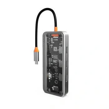 VipMarketim ALLY SW1V-PRO Type-c To USB3.0 3adet+ 3.5mm+ HDMI+ VGA+ SD + TF + Ethernet Çoğaltıcı Transparan Hub-(5775)
