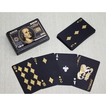 VipMarketim Altın Dolar Tasarımlı Siyah İskambil Oyun Kartı
