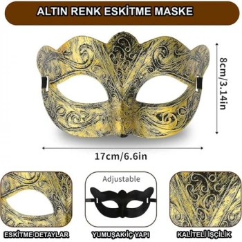 VipMarketim Altın Renk Eskitme Balo Maskesi