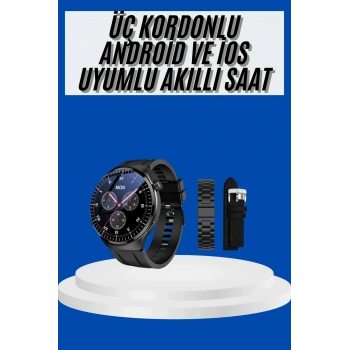 VipMarketim Amoled Ekran Akıllı Saat Üç Kordonlu İOS Android Uyumlu