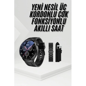 VipMarketim Amoled Ekran Metal Deri Silikon Kordonlu Uyku ve Sağlık Takibi