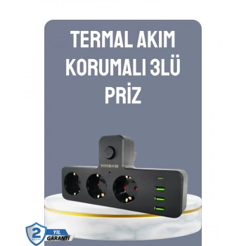 VipMarketim Anahtarlı Çoklu Priz 3 USB 1 Type-C Hızlı Şarj Destekli
