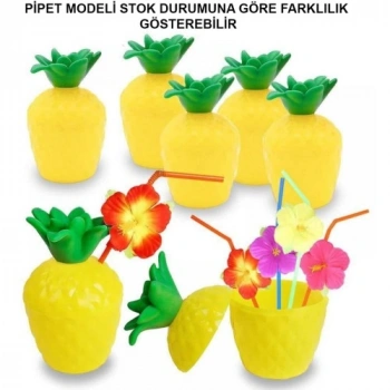 VipMarketim Ananas Hawaii Luau Aloha Pipetli İçecek Kabı Bardak 10x13 cm 1 Adet