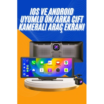 VipMarketim Android ve İOS Uyumlu Ön Arka Çift Kameralı Araç Ekranı Dokunmatik CarPlay