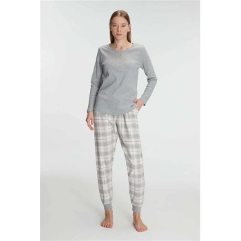 Vipmarketim Anıl Kadın Pamuklu Uzun Kol Pijama Takımı (kod:11254)