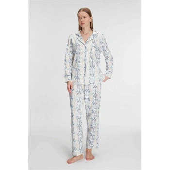 Vipmarketim Anıl Kadın Pamuklu Uzun Kol Gömlekli Pijama Takımı (kod:11262)