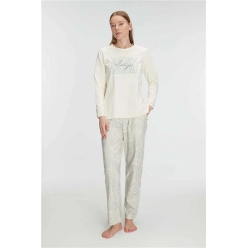 Vipmarketim Anıl Kadın Pamuklu Uzun Kol Pijama Takımı (kod:11295)