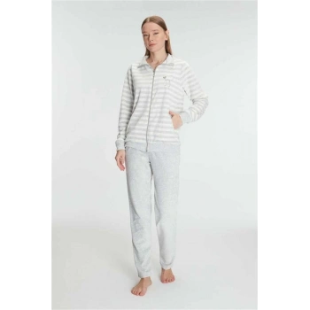 Vipmarketim Anıl Kadın Pamuklu Uzun Kollu Fermuarlı Sweatshirt Ve Pantolon Takım Pijama Takımı (kod:11326)
