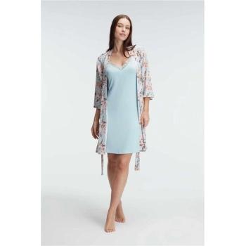 Vipmarketim Anıl İp Askılı V Yaka Kadın Viskon Çiçek Desenli Yazlık Kısa Dantel Detaylı Gecelik Sabahlık (kod:5818)